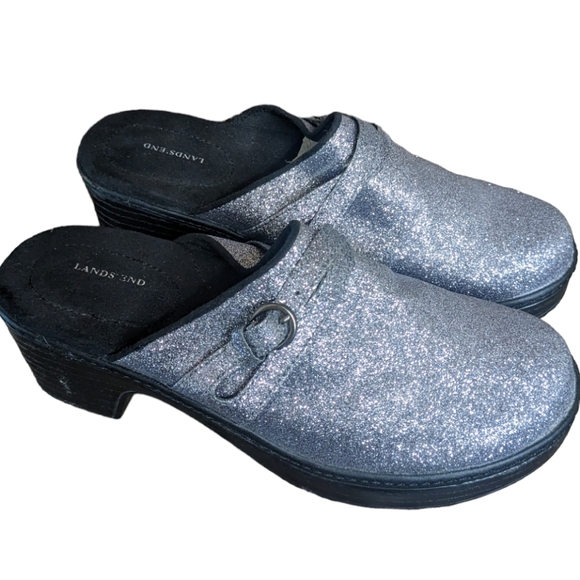 NEW Lands End silver glitter sparkle clogs mules slip on Women's 6 - Picture 8 of 8